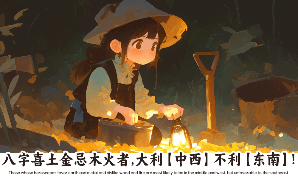 八字喜土金忌木火者，大利【中西】不利【东南】