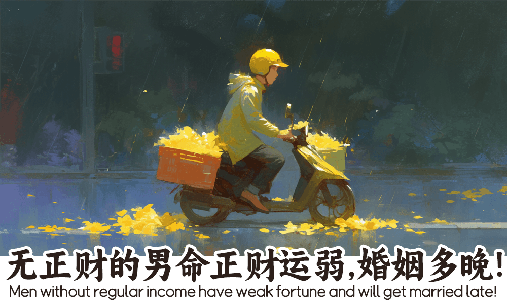 无正财的男命正财运弱，婚姻多晚！