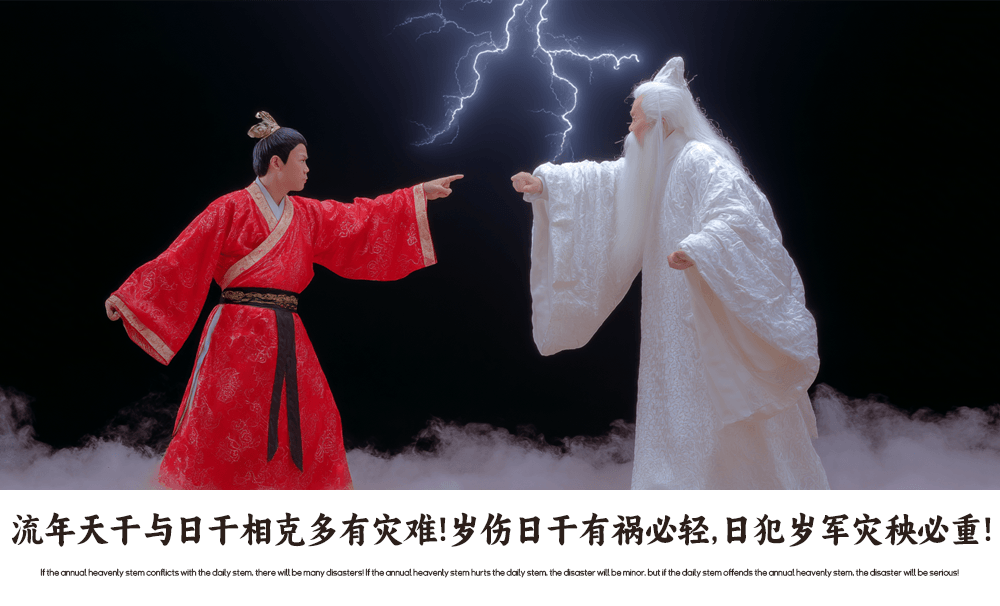 流年天干与日干相克多有灾难！岁伤日干有祸必轻，日犯岁军灾秧必重！