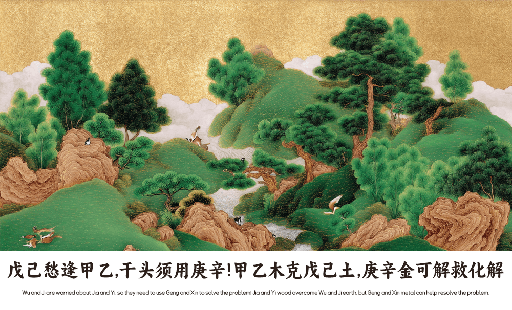 戊己愁逢甲乙，干头须用庚辛！甲乙木克戊己土，庚辛金可解救化解