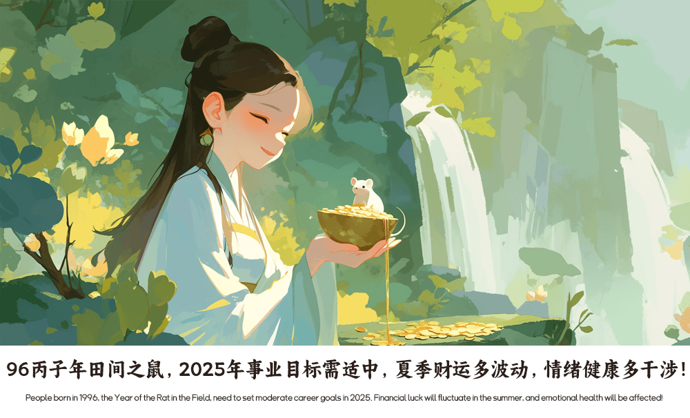 96丙子年田间之鼠，2025年事业目标需适中，夏季财运多波动，情绪健康多干涉！