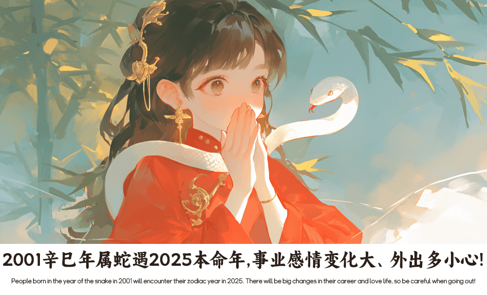 2001辛巳年属蛇遇2025本命年，事业感情变化大、外出多小心！