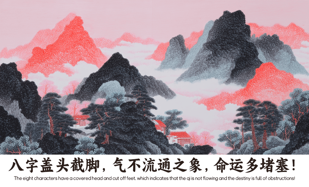 八字盖头截脚，气不流通之象，命运多堵塞！