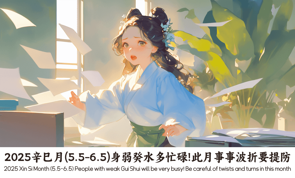 2025辛巳月(5.5-6.5)身弱癸水多忙碌！此月事事波折要提防