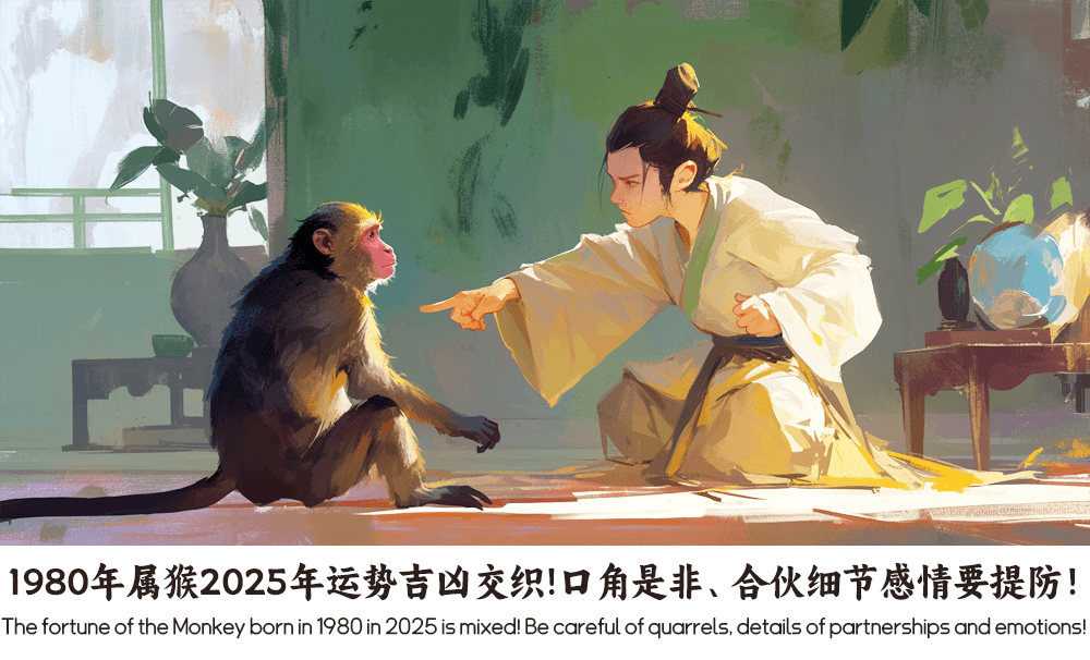 1980年属猴2025年运势吉凶交织！口角是非、合伙细节感情要提放！