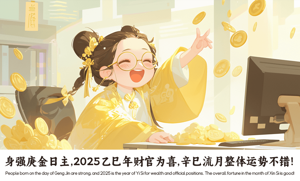 身强庚金日主，2025乙巳年财官为喜，辛巳流月整体运势不错！