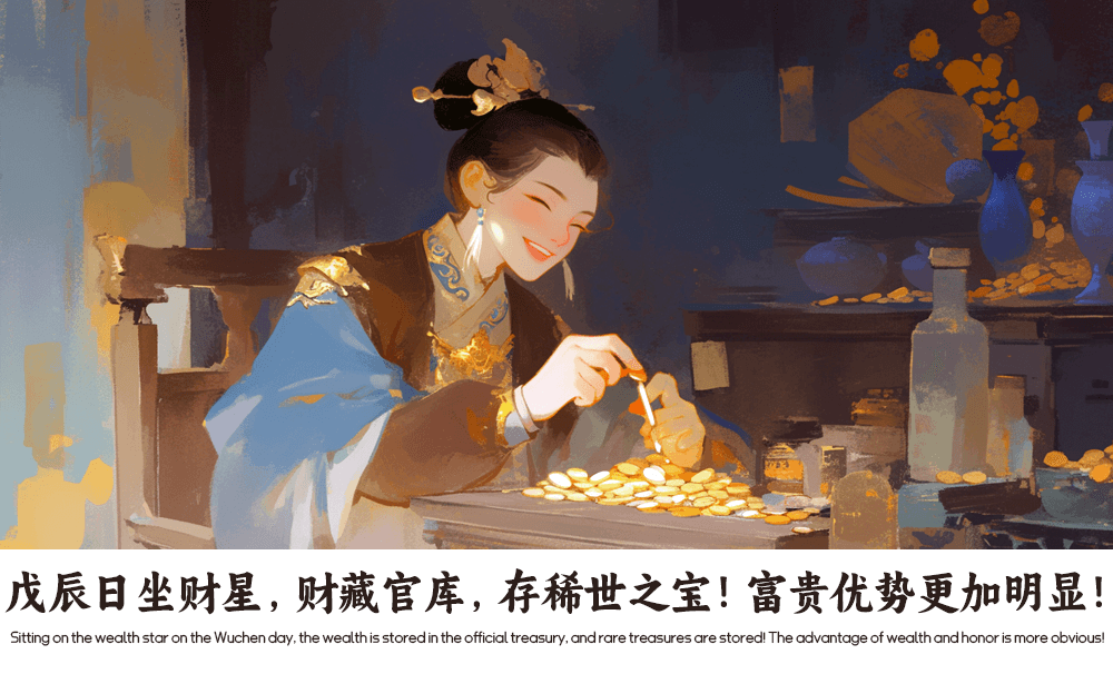 戊辰日坐财星，财藏官库，存稀世之宝！富贵优势更加明显！