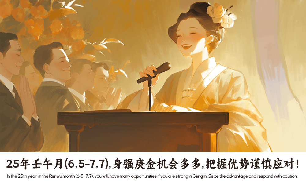 25年壬午月（6.5-7.7），身强庚金机会多多，把握优势谨慎应对！