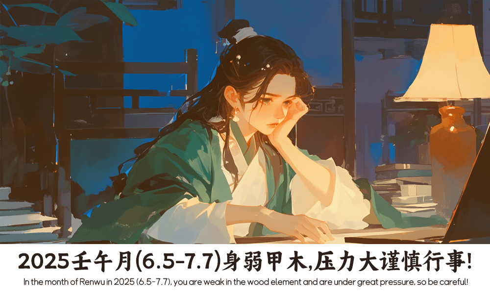 2025壬午月（6.5-7.7）身弱甲木，压力大谨慎行事！