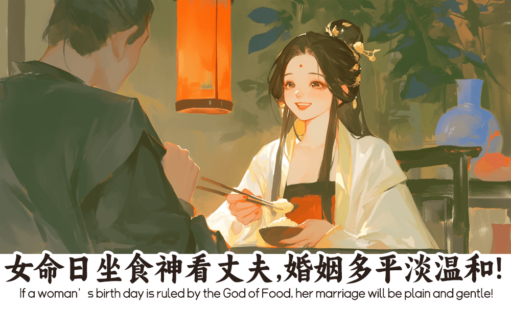 女命日坐食神看丈夫，婚姻多平淡温和！