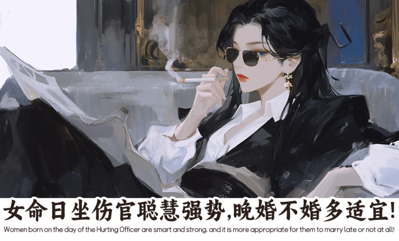 女命日坐伤官聪慧强势，晚婚不婚多适宜
