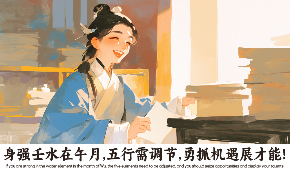 身强壬水在午月，五行需调节，勇抓机遇展才能！