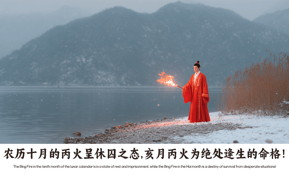 农历十月的丙火呈休囚之态，亥月丙火为绝处逢生的命格！