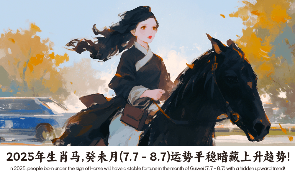 2025年生肖马，癸未月（7.7-8.7）运势平稳暗藏上升趋势！
