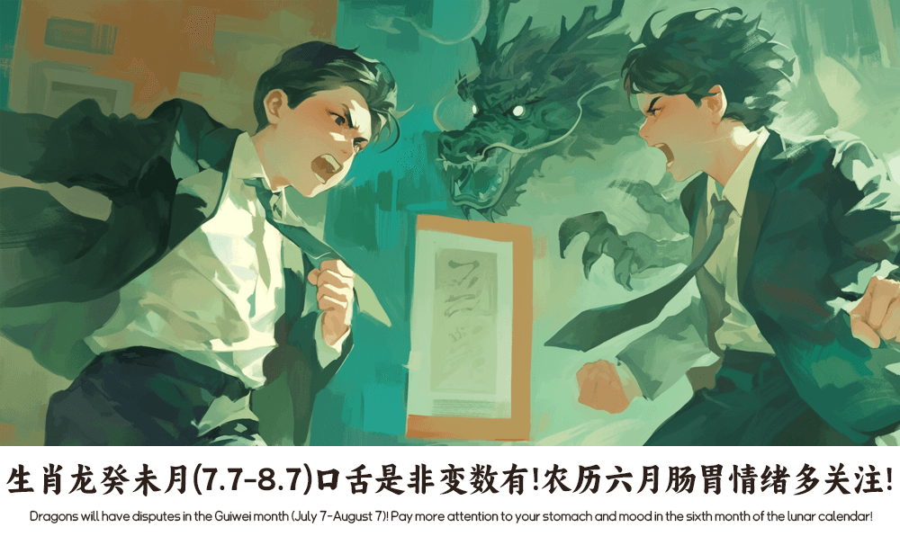 生肖龙癸未月（7.7-8.7）口舌是非变数有！农历六月肠胃情绪多关注！