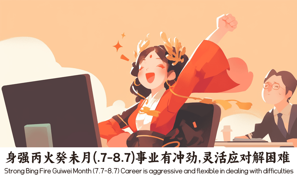 身强丙火癸未月（7.7-8.7）事业有冲劲，灵活应对解困难