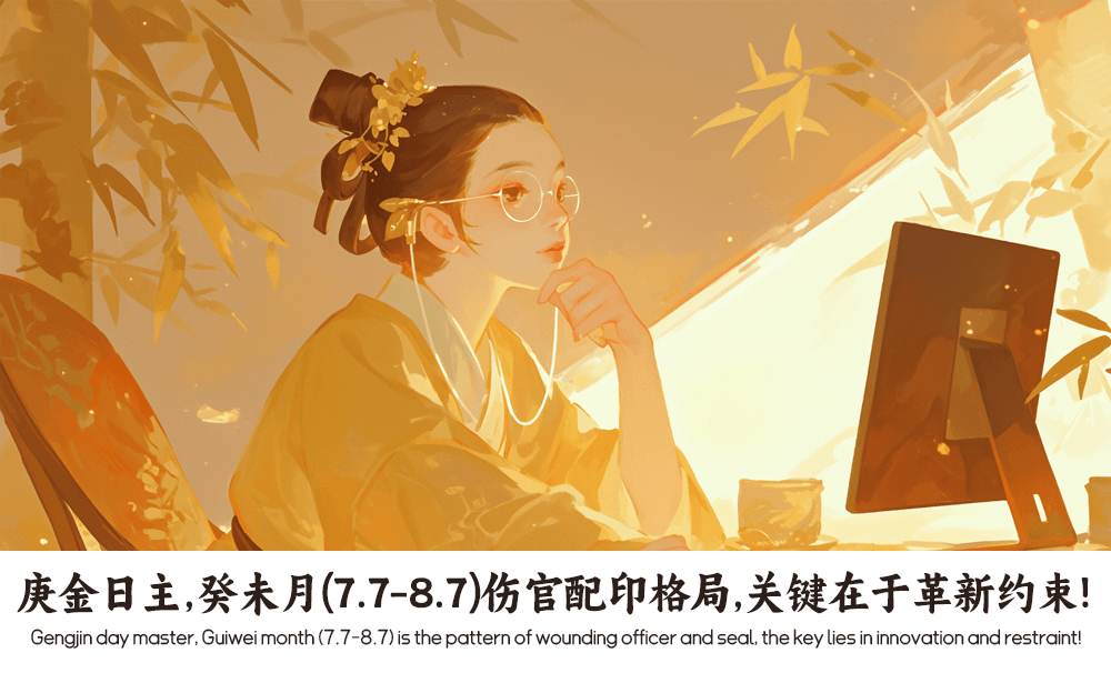 庚金日主，癸未月（7.7-8.7）伤官配印格局，关键在于革新约束！