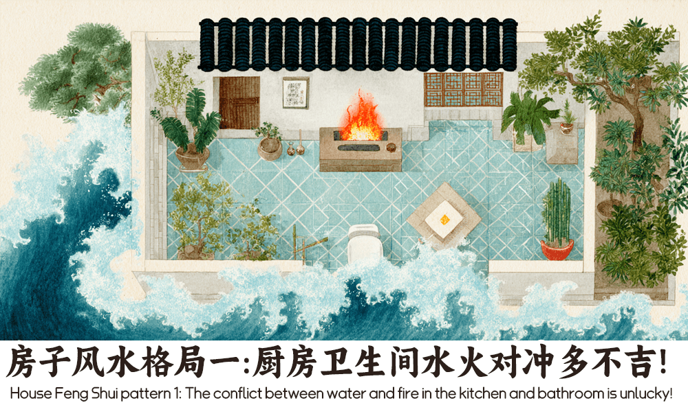 房子风水格局一：厨房卫生间水火对冲多不吉!