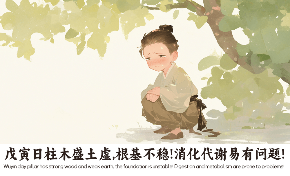 戊寅日柱木盛土虚，根基不稳！消化代谢易有问题！