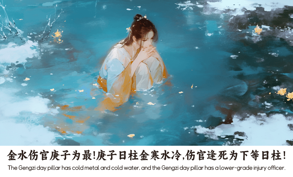 金水伤官庚子为最！庚子日柱金寒水冷，伤官逢死为下等日柱！