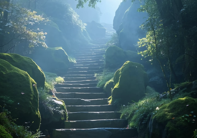 反复出现的攀登场景，一眼望不到头的阶梯，