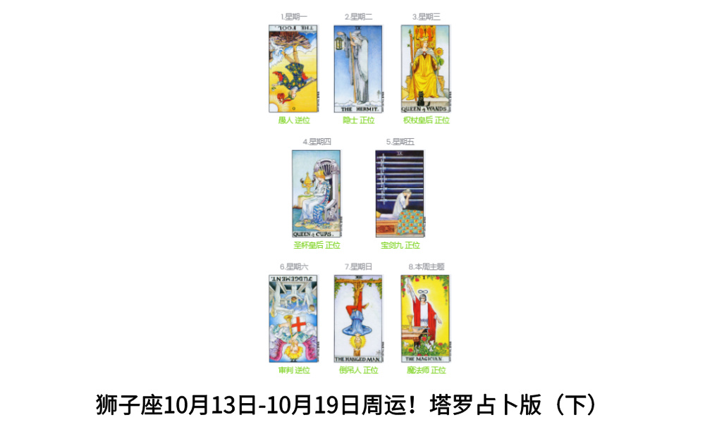 狮子座10月13日-10月19日周运！塔罗占卜版（下）