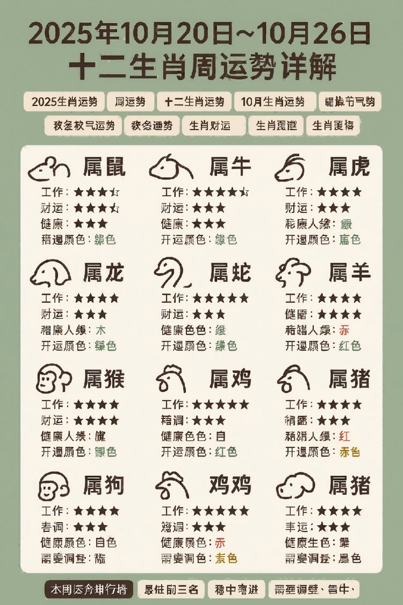 2025年10月20日～10月26日 十二生肖周运势详解