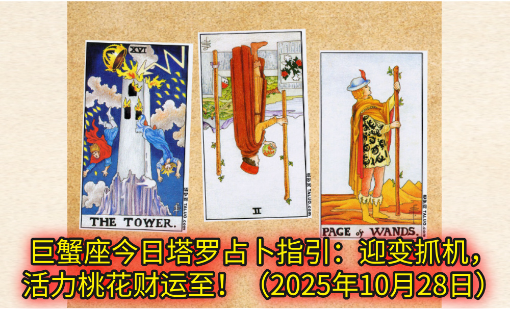 巨蟹座今日塔罗占卜指引:迎变抓机,活力桃花财运至!(2025年10月28日)