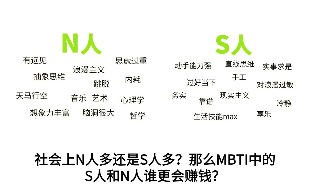 社会上N人多还是S人多？那么MBTI中的S人和N人谁更会赚钱？