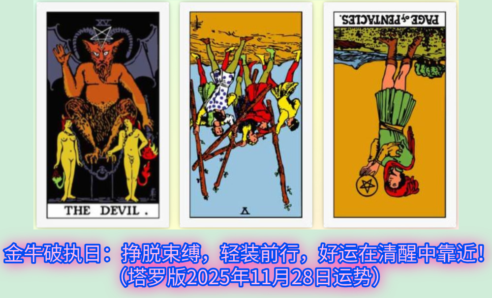 金牛破执日：挣脱束缚，轻装前行，好运在清醒中靠近！（塔罗版2025年11月28日运势）