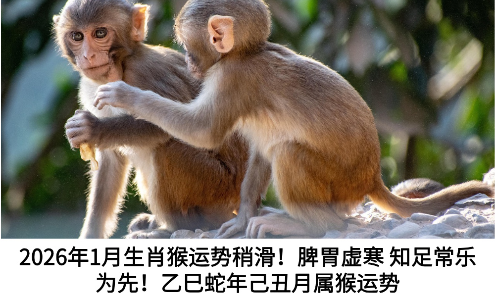 2026年1月生肖猴运势稍滑!脾胃虚寒知足常乐为先!乙巳蛇年己丑月属猴运势