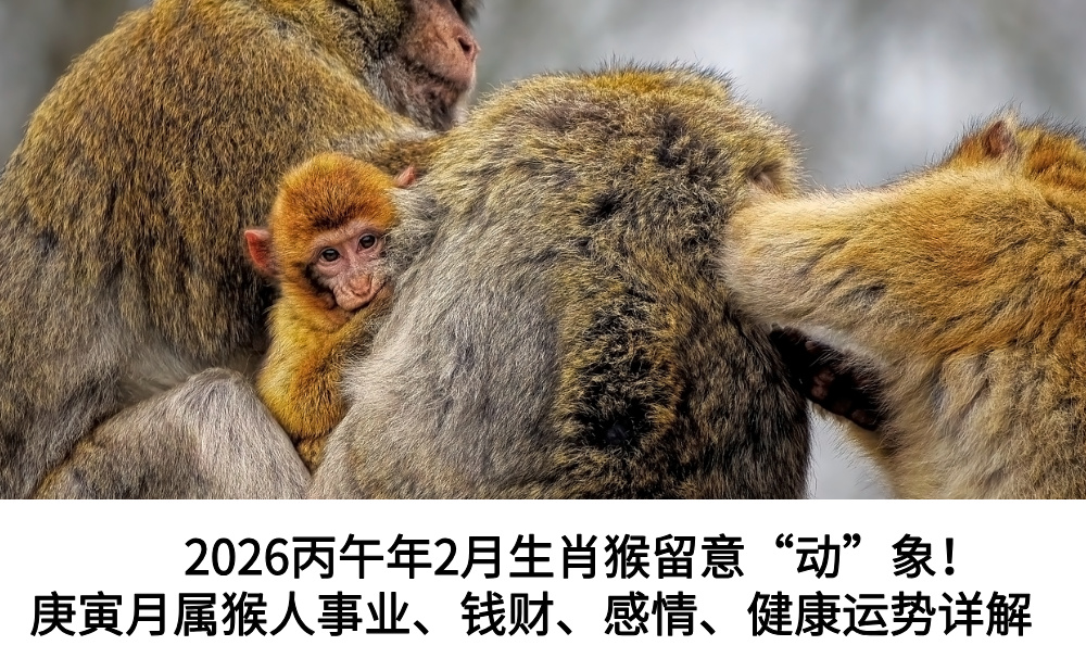 2026丙午年2月生肖猴留意&ldquo;动&rdquo;象！庚寅月属猴人事业、钱财、感情、健康运势详解